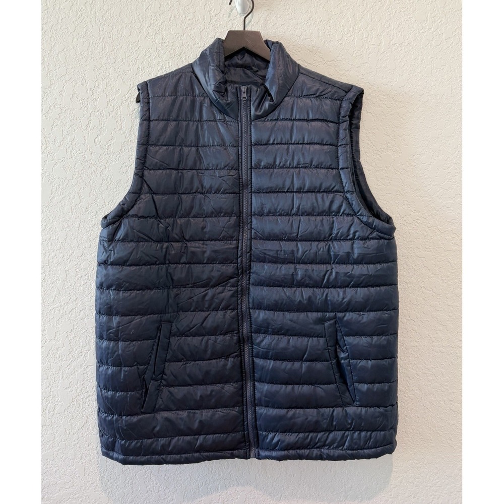Jackson Hole Men's Blue Quilted Puffer Vest Full Zip Stand-Up Collar XXL